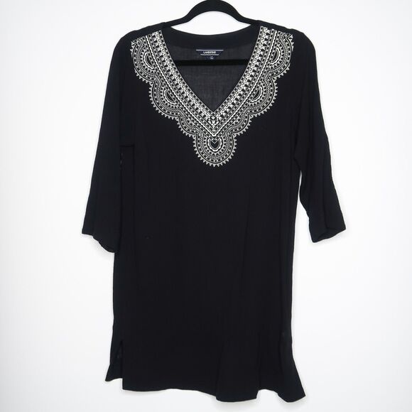 Lands' End Womens Gauze Coverup S/P 6-8 Black White Swim Boho Vacation Resort‎ - Picture 1 of 6